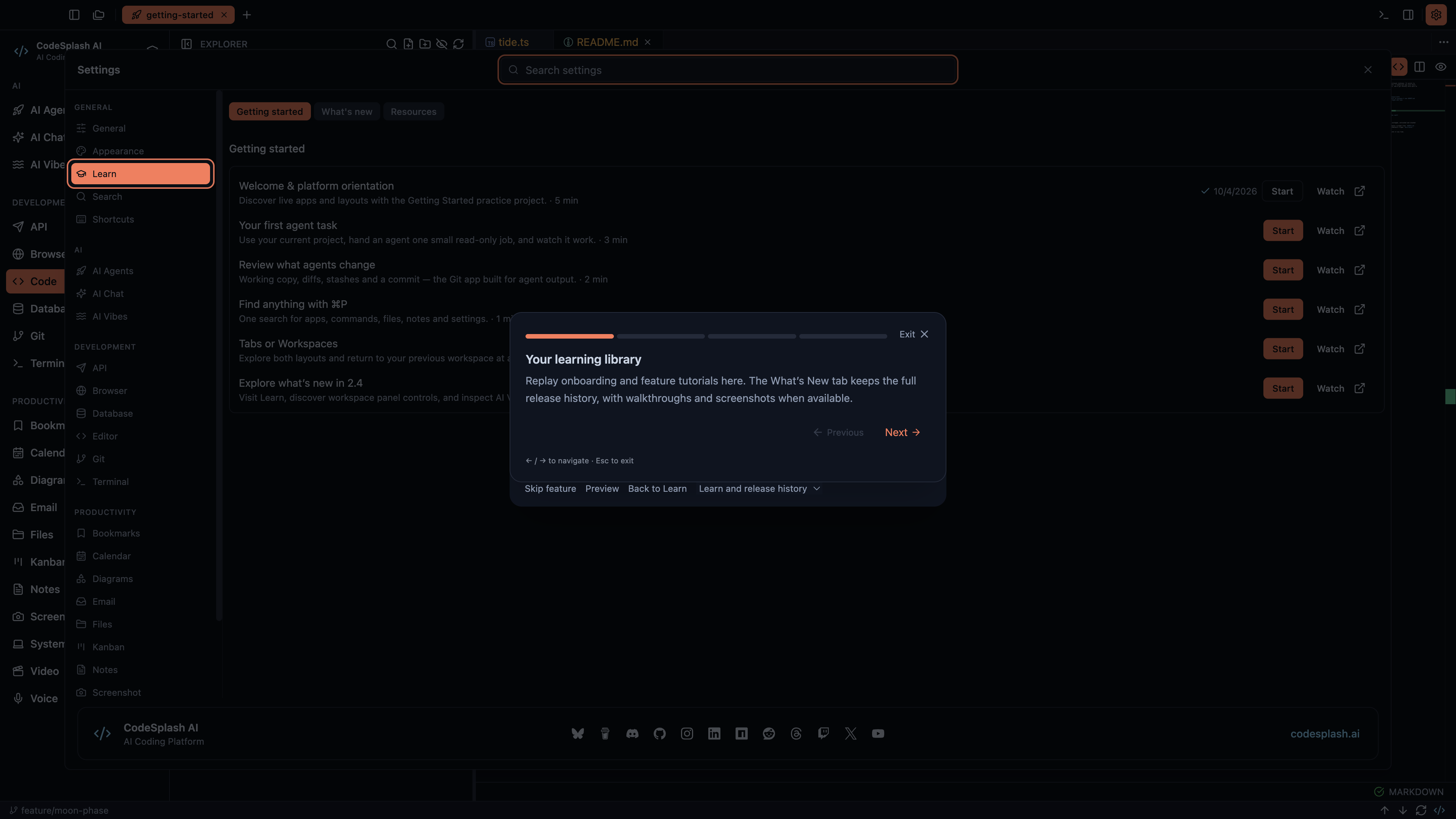 Cover image for Learn gets cleaner theme styling and safer tutorial clicks