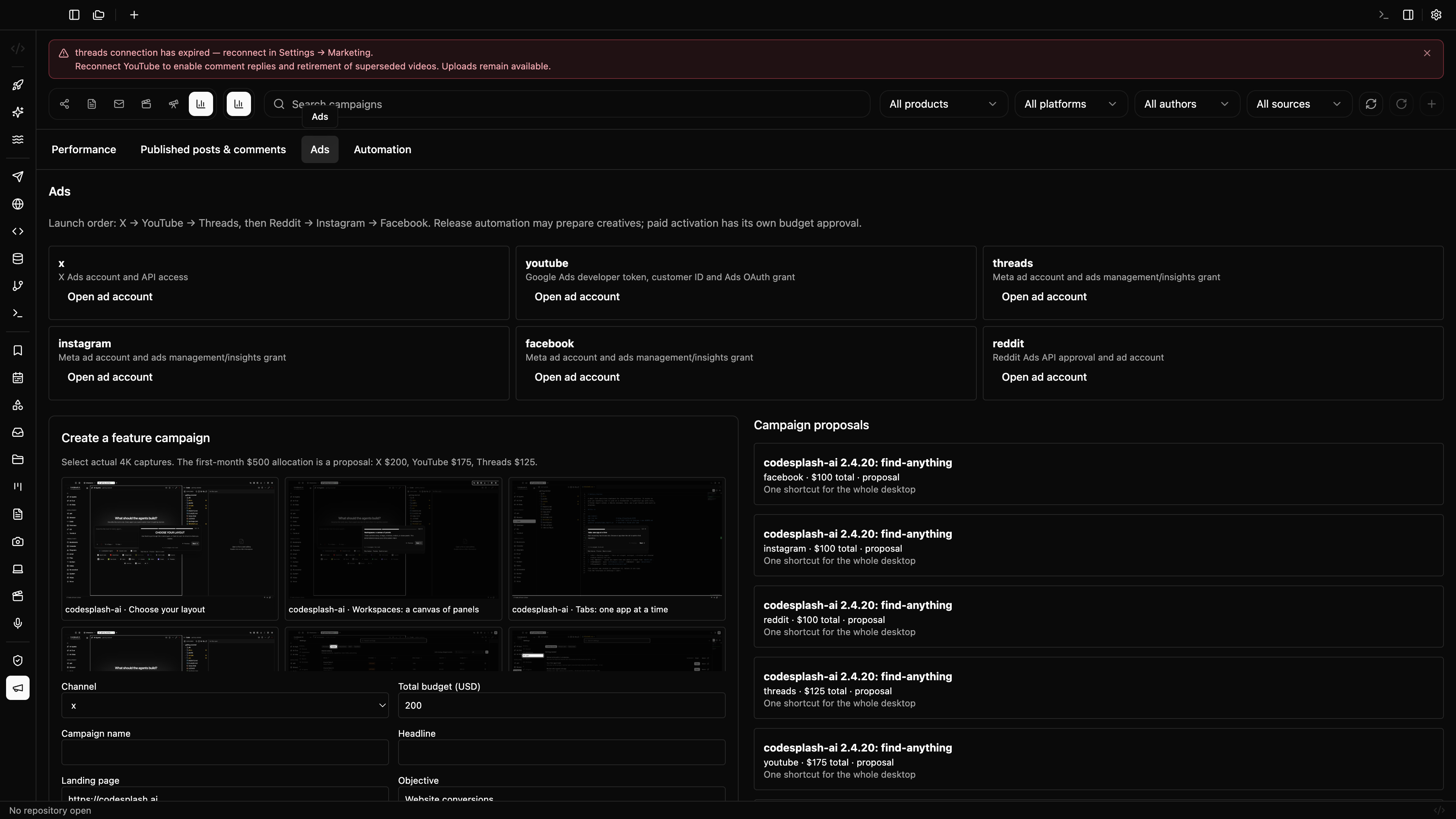 Feature ad proposals and verified screenshot selection