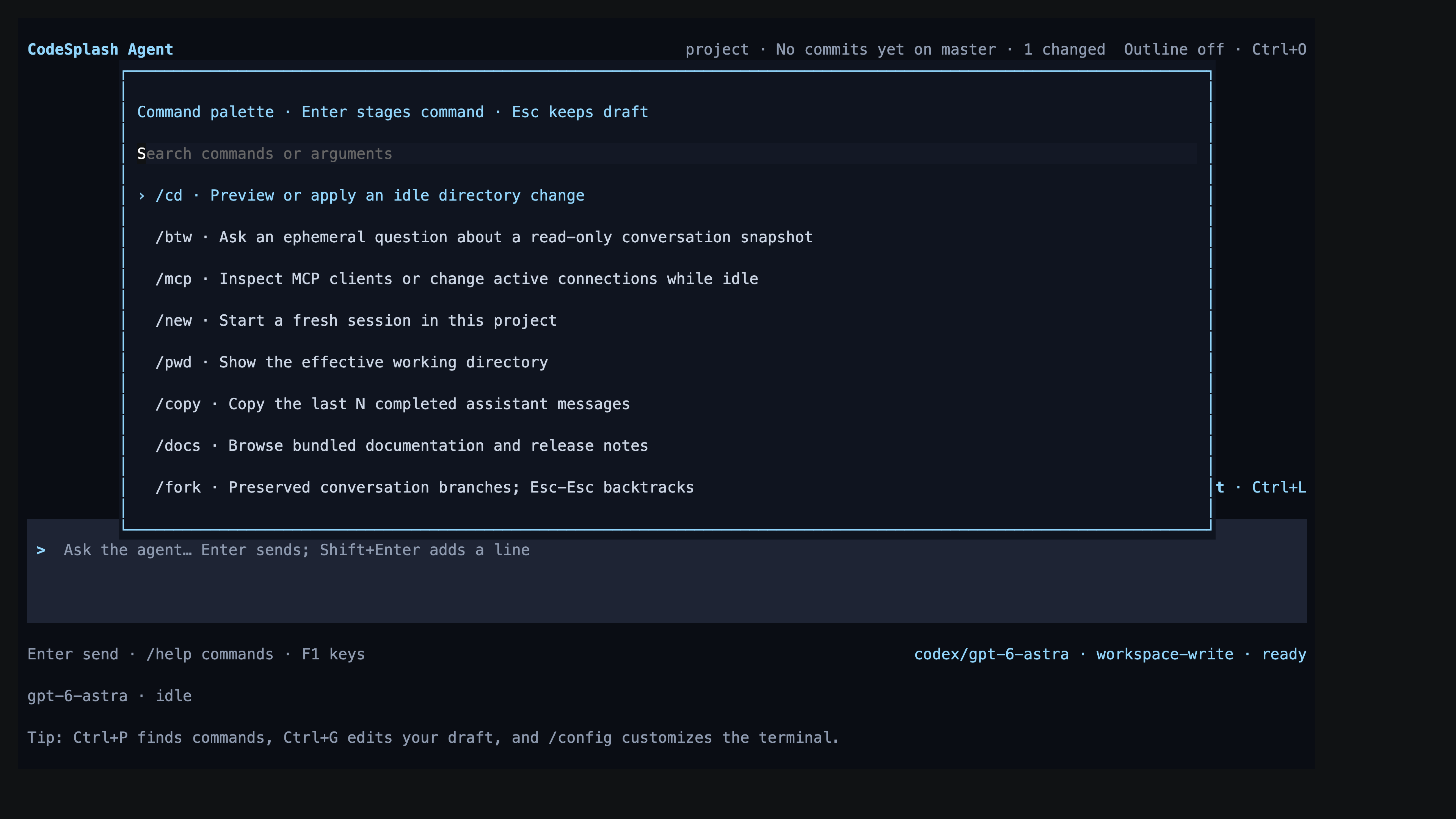 agent: agent command palette