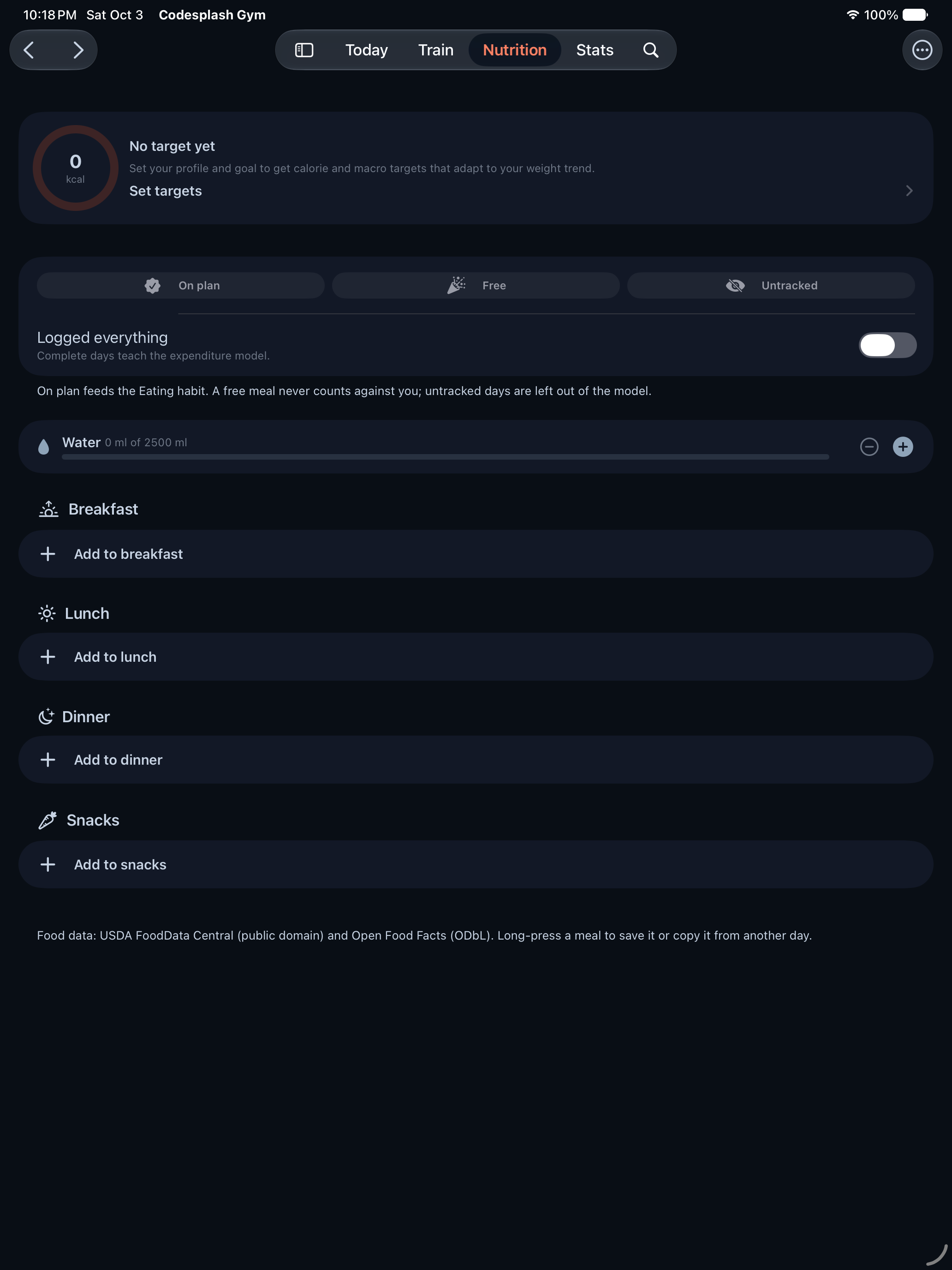 gym: gym ipad feature nutrition