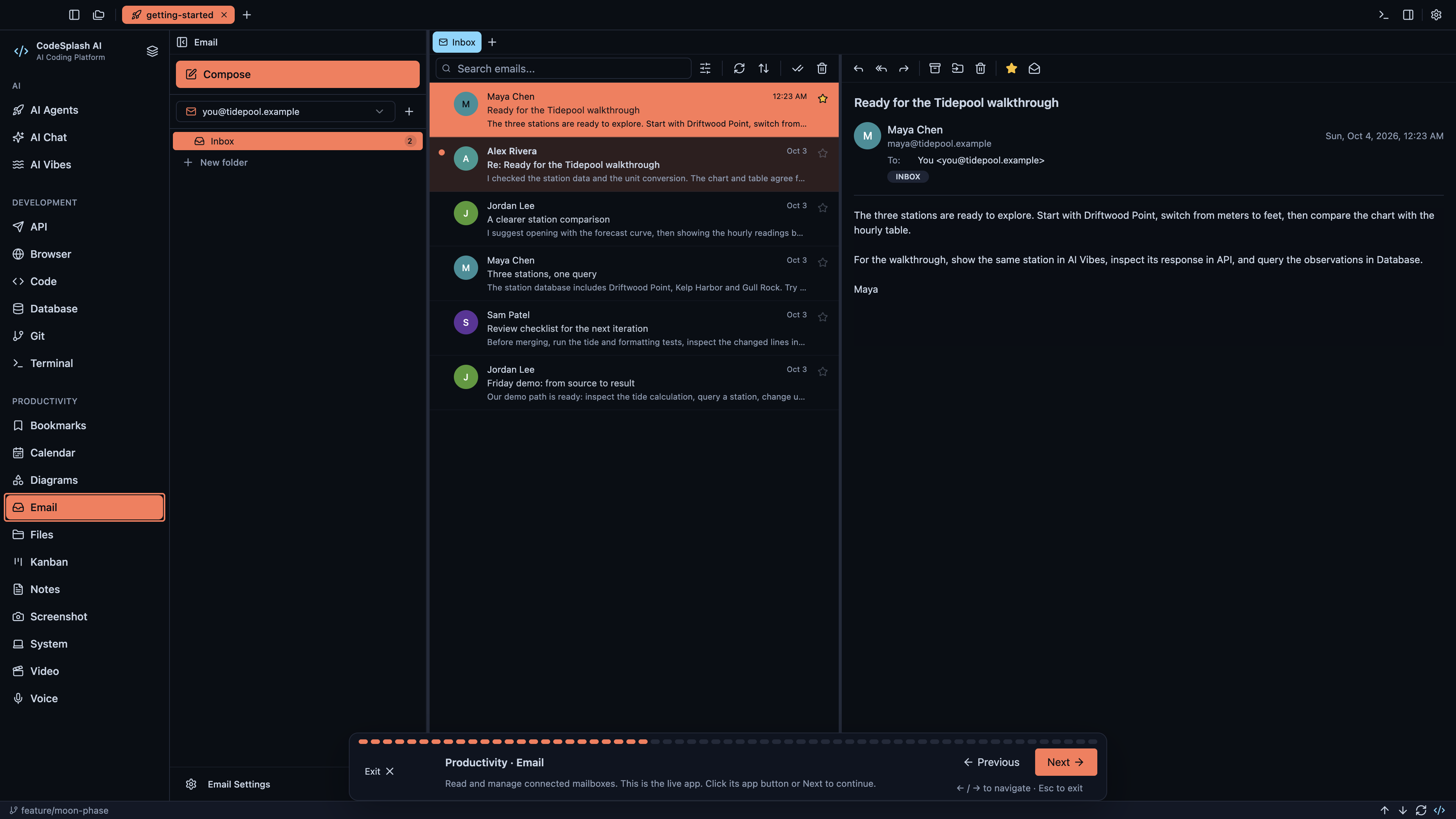 A populated inbox with an open conversation