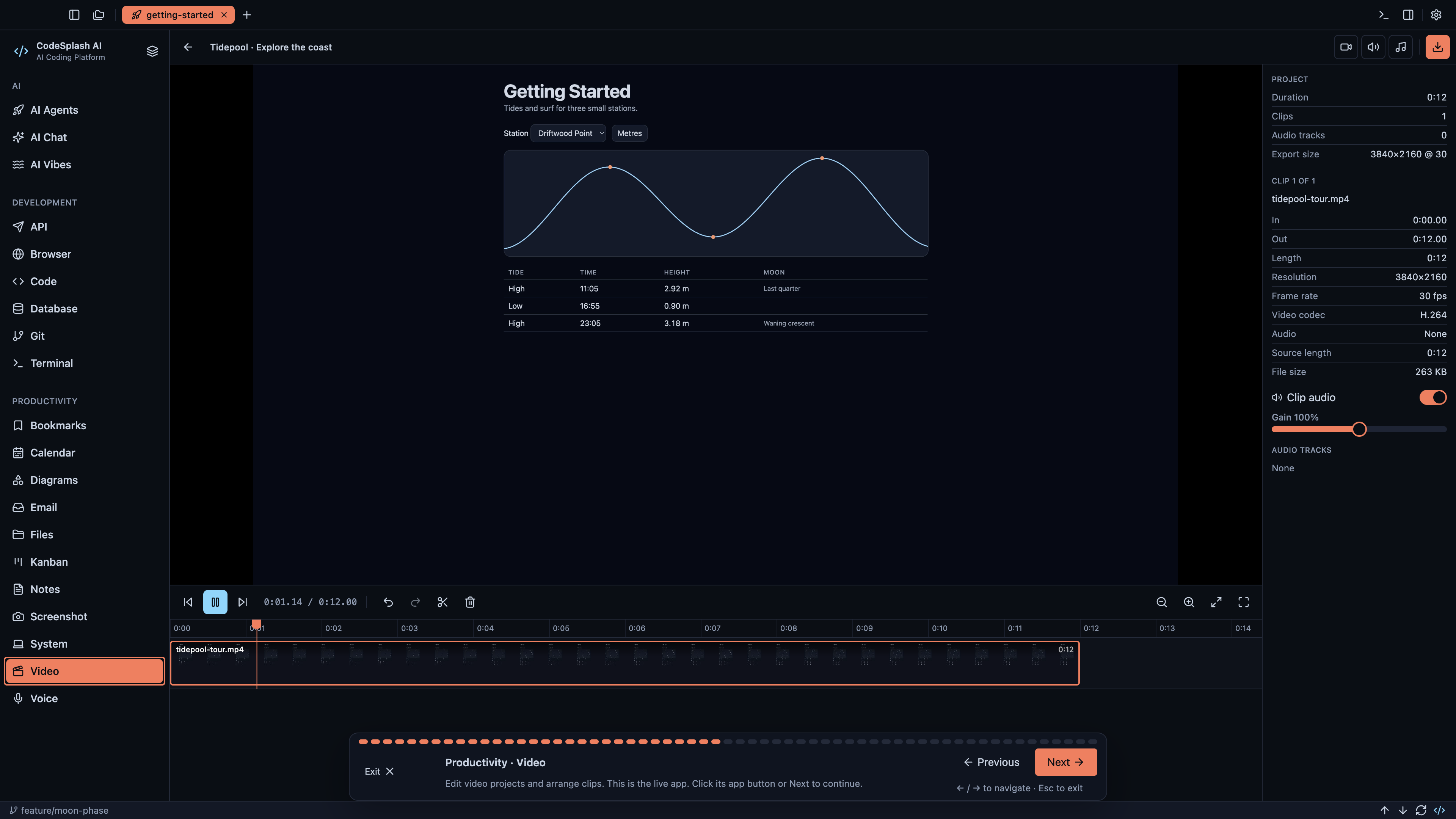 A video project with footage and a timeline