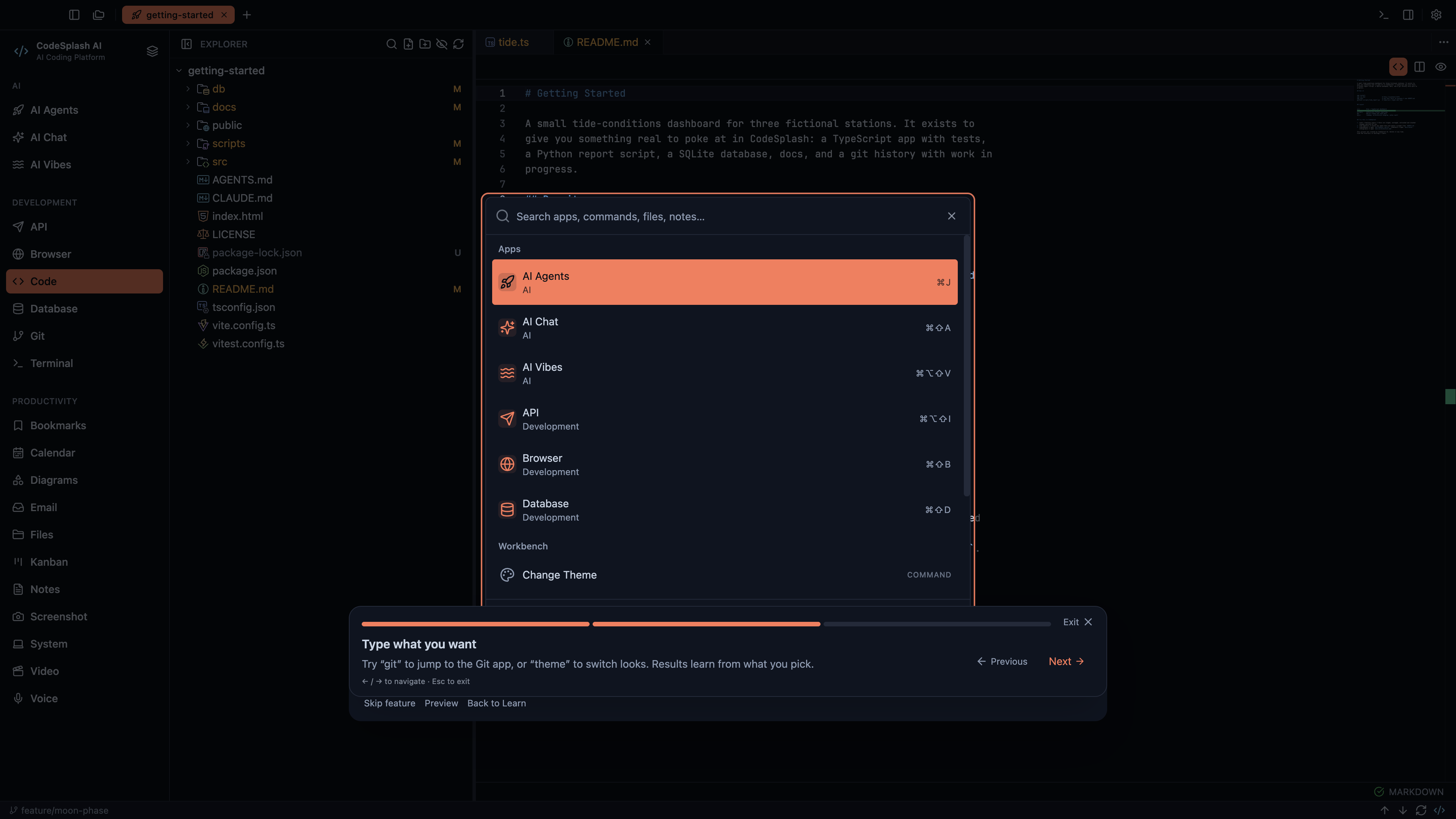 Type what you want — Find anything with the command palette