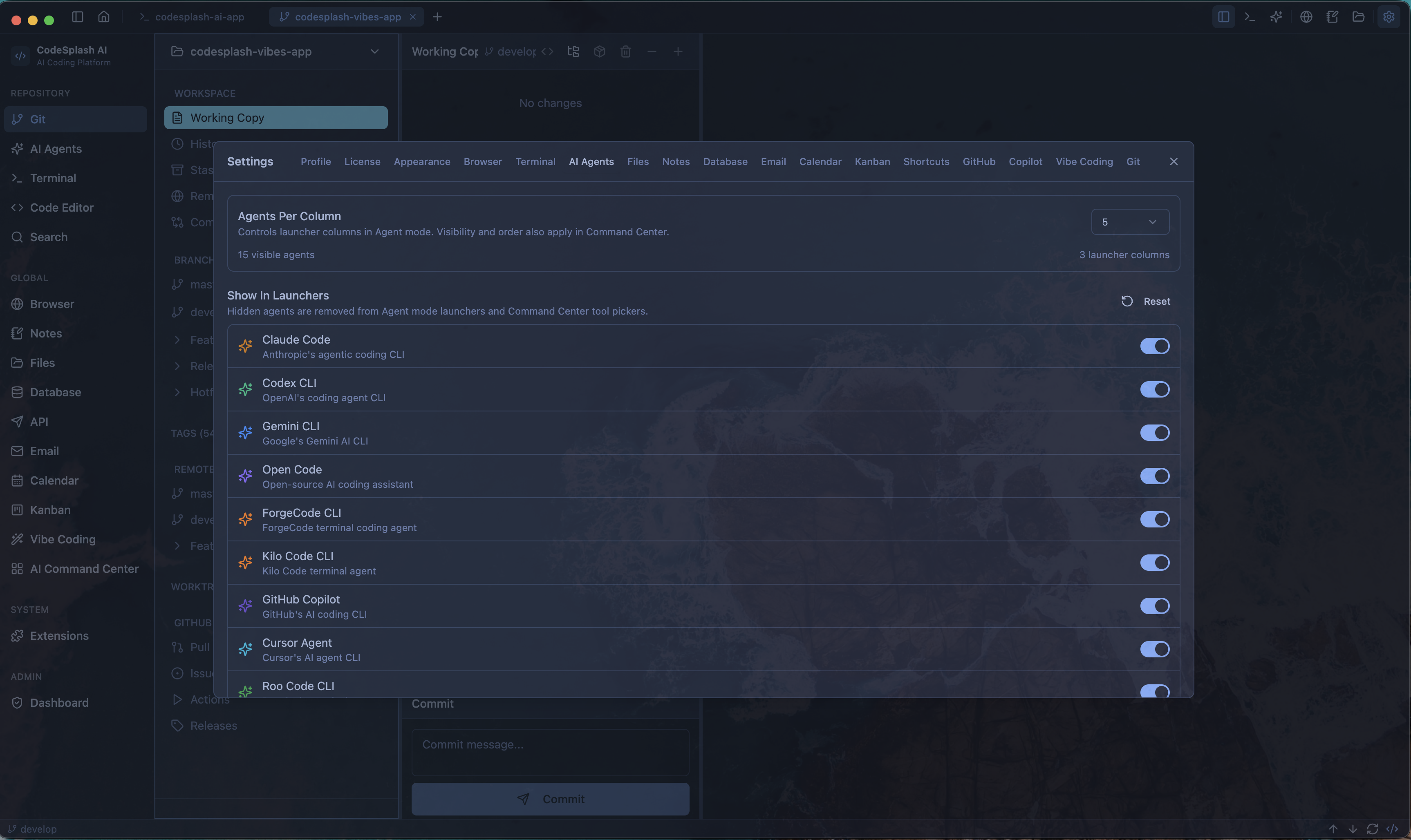 Detailed system settings