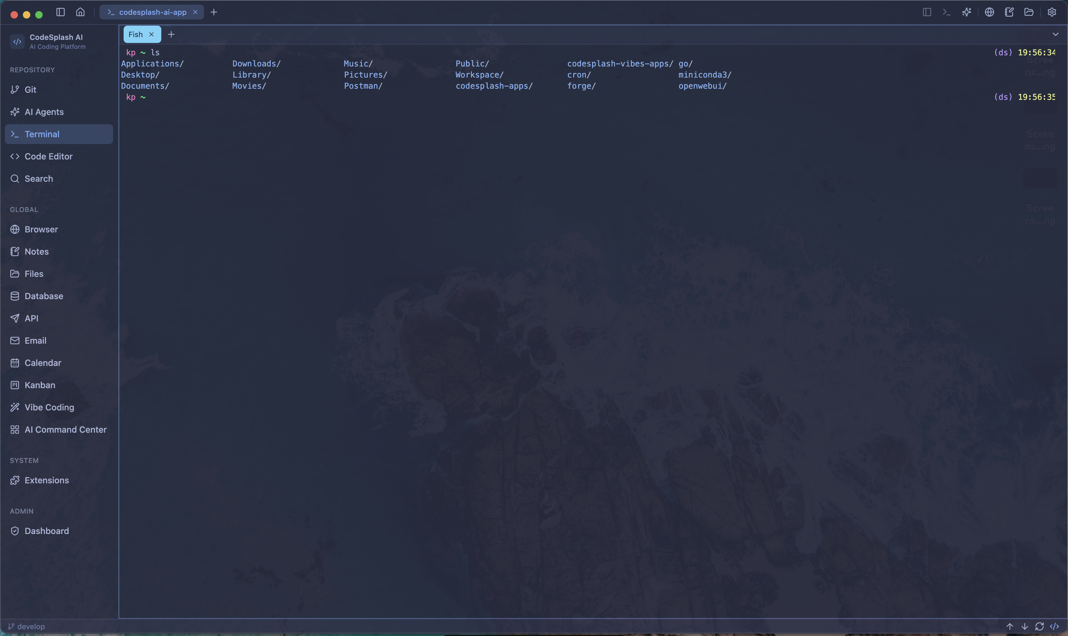 Terminal inside the workspace