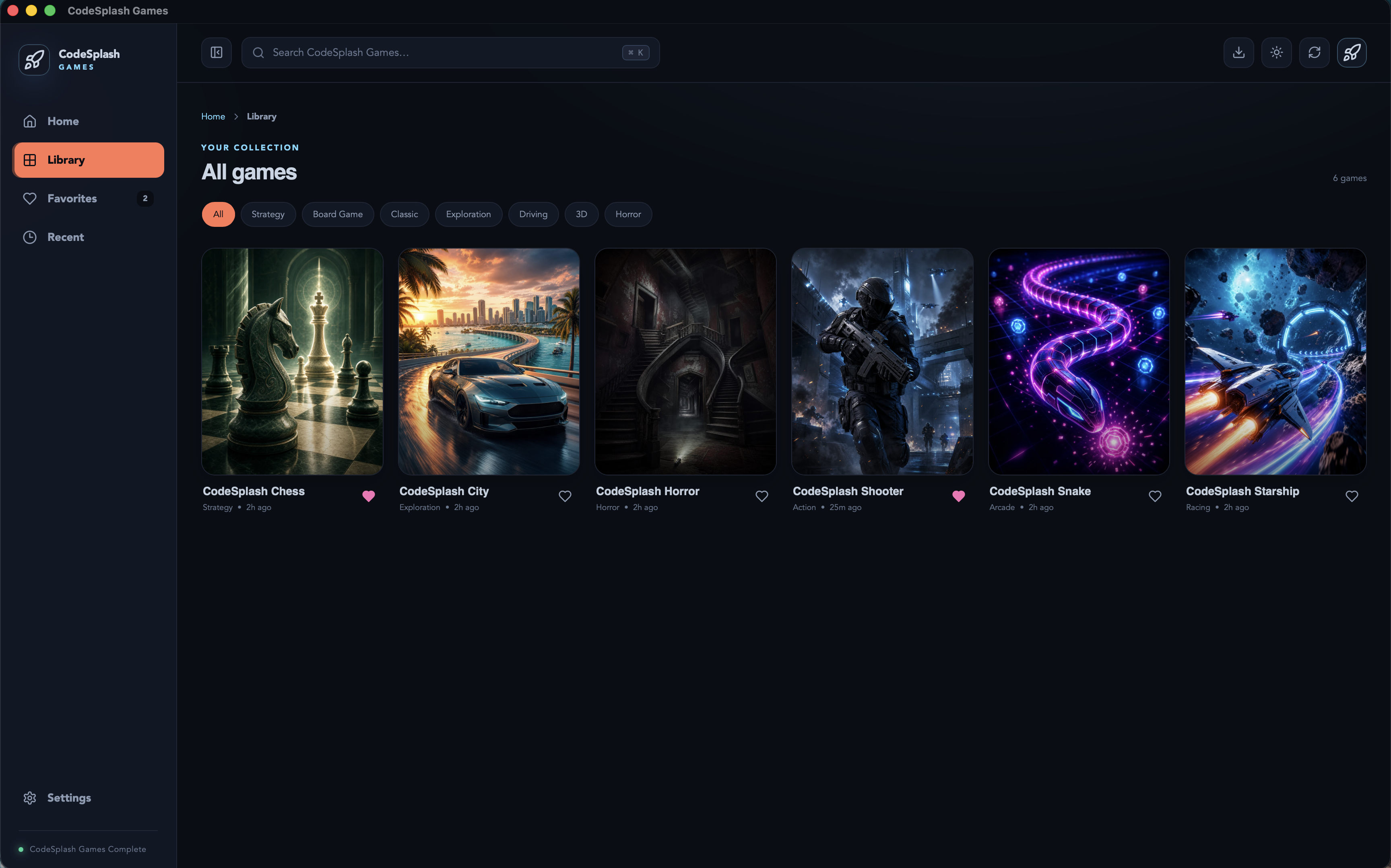 CodeSplash Games desktop library