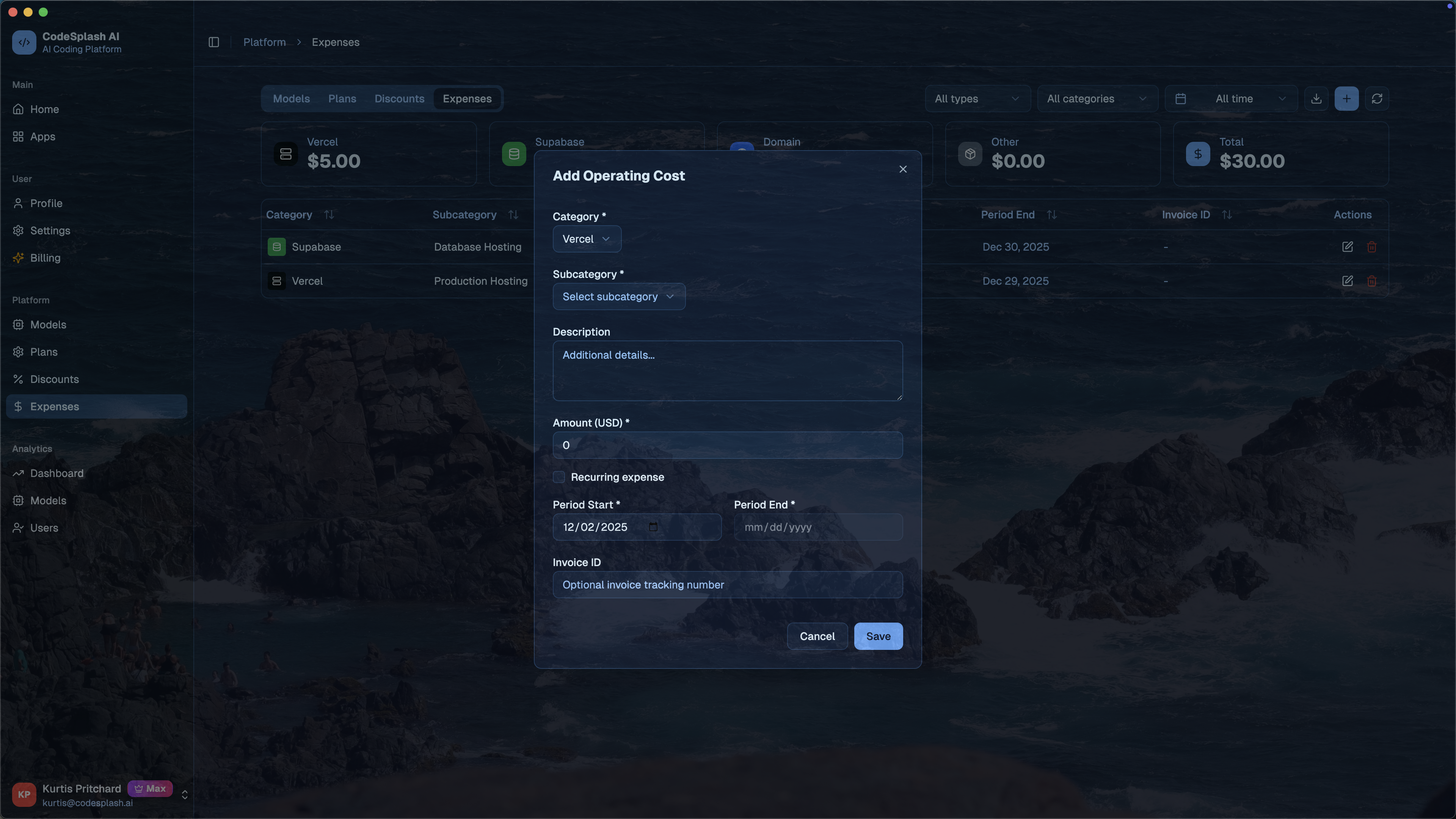 Add infrastructure expenses